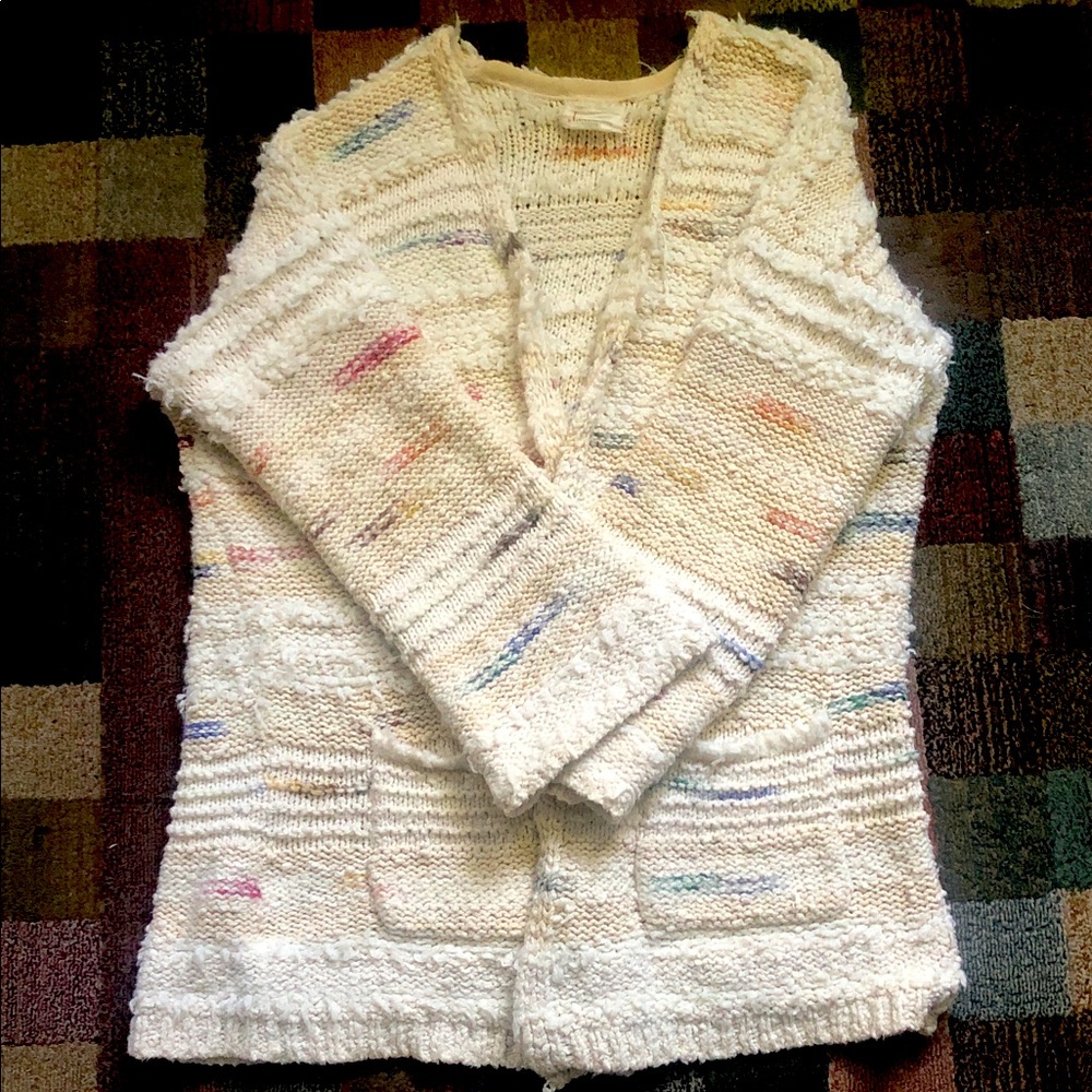 Anthropologie Cream Multicolor Knit Cardigan